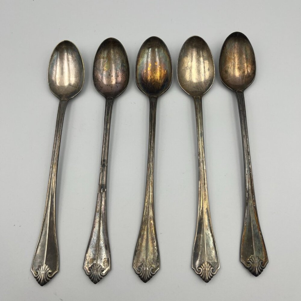 Oneida KING JAMES Set of 5 Teaspoons 1881 Rogers Silverplate Flatware 7.5”